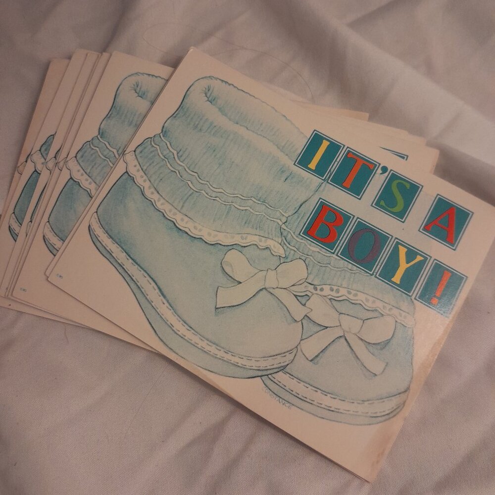 Vintage Retro 1980's Baby Boy Birth Announcement Cards Set of 8 with Envelopes
